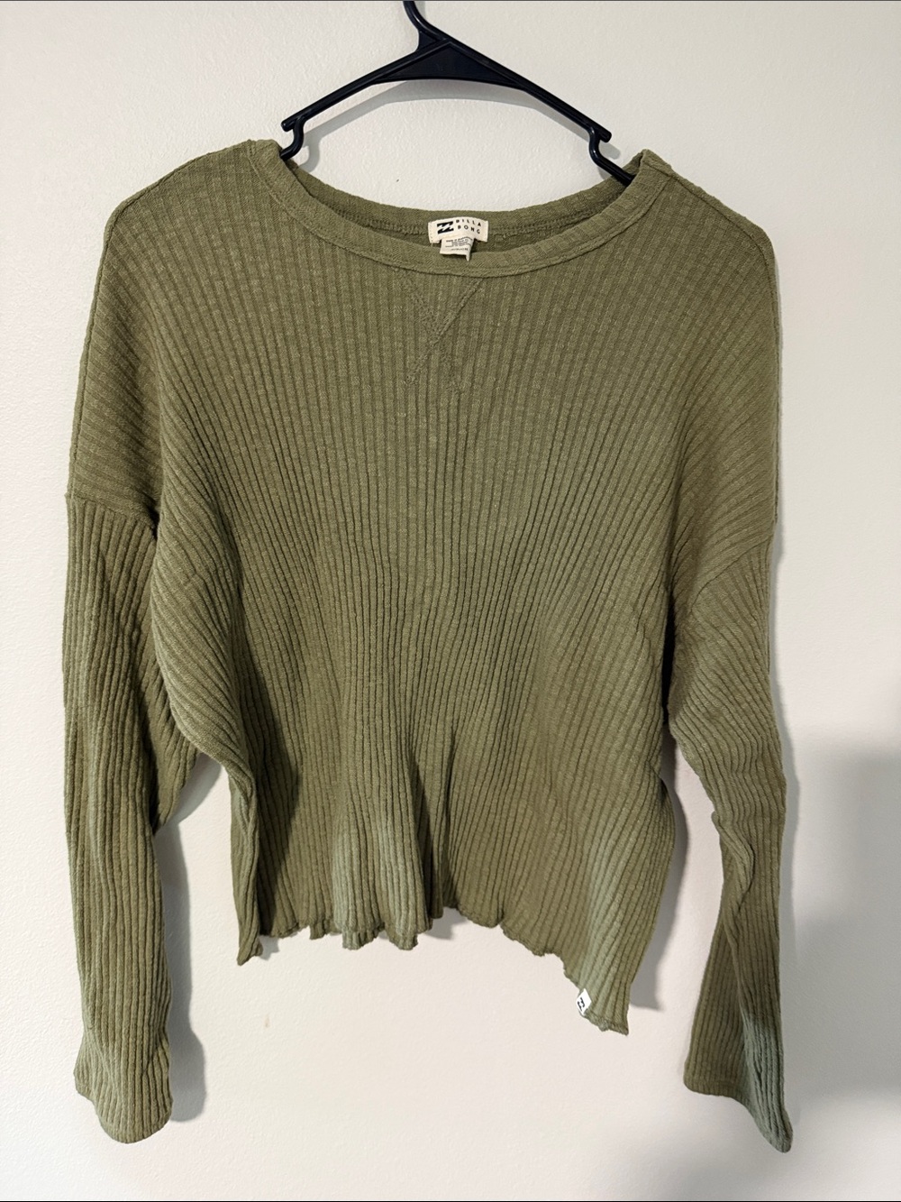 Billabong Olive Green Ribbed Scoop Neck Sweater